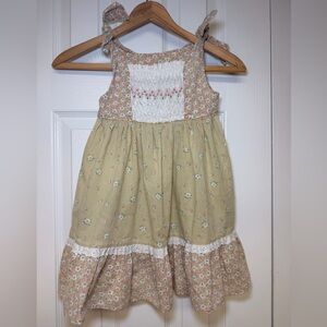 Vintage Polly Flinders Hand Smocked Floral Dress Girls Size 5 Cottagecore Spring